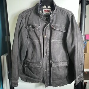 Levi's Canvas Field Jacket Mens XXL Gray Aztec Lining Utility Workwear READ‎
